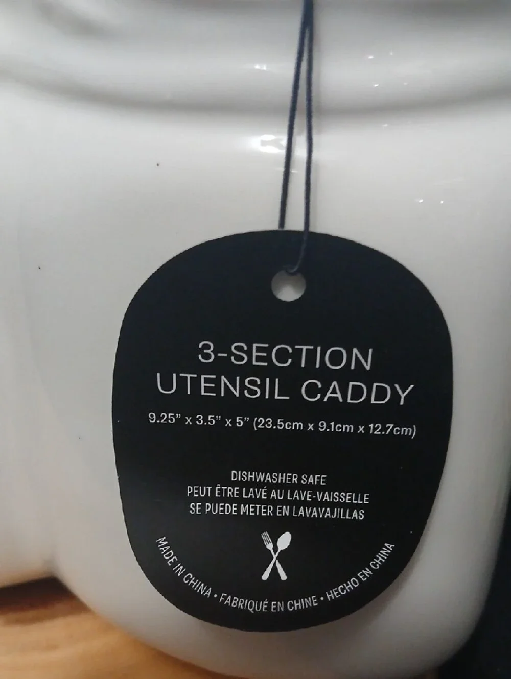 Ceramic Utensil Holder in White with Cutlery Design NWT